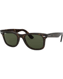 Ray-Ban Wayfarer Sunglasses in Tortoise front view showing the iconic square tortoiseshell acetate lifestyle frame layout silver metallic rivets and premium optical clarity G-15 Green mineral glass lenses, sold by Point Break Cambridge local family surf shop at 63 Duke street.