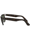 Ray-Ban Wayfarer Sunglasses in Tortoise side profile view highlighting the comfortable contoured temple arm taper and iconic classic script silver Ray-Ban brand logo detailing, sold by Point Break Cambridge local family surf shop at 63 Duke street.