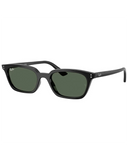 Ray-Ban Zaya Bio-Based Sunglasses in Polished Black front view showing the elegant soft-square eco-acetate frame layout subtle keyhole bridge and premium G-15 Dark Green lenses, sold by Point Break Cambridge local family surf shop at 63 Duke street.