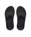 Reef Cushion Phantom 2.0 in Black flip flop sandals front view showing the soft water friendly synthetic straps and clean toe post, sold by Point Break Cambridge local family surf shop at 63 Duke street.