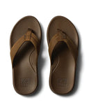 Reef Cushion Phantom 2.0 LE Jandal in Toffee brown front view showing the premium full grain leather straps and durable toe post, sold by Point Break Cambridge local family surf shop at 63 Duke street.