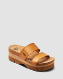 Reef Cushion Vista Higher Sandal in Natural tan front view showing the elegant open toe twin strap configuration and clean minimalist chunky platform slide layout, sold by Point Break Cambridge local family surf shop at 63 Duke street.