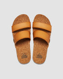 Reef Cushion Vista Higher Sandal in Natural tan front view showing the elegant open toe twin strap configuration and clean minimalist chunky platform slide layout, sold by Point Break Cambridge local family surf shop at 63 Duke street.