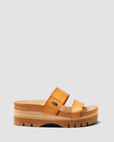 Reef Cushion Vista Higher Sandal in Natural tan front view showing the elegant open toe twin strap configuration and clean minimalist chunky platform slide layout, sold by Point Break Cambridge local family surf shop at 63 Duke street.