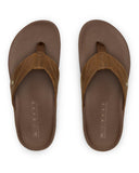 Reef Phantom Lux Jandal in Toffee brown flip flop sandals front view showing the premium full grain leather straps and soft toe post, sold by Point Break Cambridge local family surf shop at 63 Duke street.