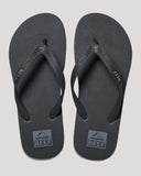 Reef Seaside Sandal in Black waterproof flip-flops front view showing the classic open toe thong configuration soft molded rubber strap design and textured footbed layout, sold by Point Break Cambridge local family surf shop at 63 Duke street.