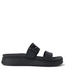 Reef Vista Capri Sandals in Black back view showing the flat heel profile and premium durable cushion bounce sole unit construction, sold by Point Break Cambridge local family surf shop at 63 Duke street.