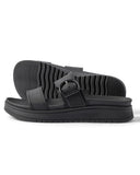 Reef Vista Capri Sandals in Black back view showing the flat heel profile and premium durable cushion bounce sole unit construction, sold by Point Break Cambridge local family surf shop at 63 Duke street.