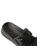 Reef Vista Capri Sandals in Black back view showing the flat heel profile and premium durable cushion bounce sole unit construction, sold by Point Break Cambridge local family surf shop at 63 Duke street.