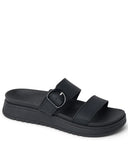 Reef Vista Capri Sandals in Black back view showing the flat heel profile and premium durable cushion bounce sole unit construction, sold by Point Break Cambridge local family surf shop at 63 Duke street.