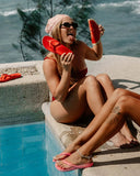 Reef Vista Vay Cay Sandal in Hibiscus floral front view showing the elegant open toe dual strap configuration and clean minimalist casual slide layout, sold by Point Break Cambridge local family surf shop at 63 Duke street.