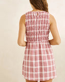 Rhythm Chelsea Check Mini Dress in Plum purple back view showing the premium shoulder strap alignment and smooth continuous fabric check drape, sold by Point Break Cambridge local family surf shop at 63 Duke street.