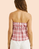 Rhythm Chelsea Check Strapless Top in Plum purple back view showing the seamless rear paneling layout and smooth continuous fabric check drape, sold by Point Break Cambridge local family surf shop at 63 Duke street.