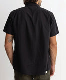Rhythm Classic Linen SS Shirt in Vintage Black back view showing the straight regular silhouette and clean shoulder yoke lines, sold by Point Break Cambridge local family surf shop at 63 Duke street.