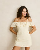 Rhythm Gigi Dress in Cream white side profile view highlighting the clean hemline cut and comfortable low profile side seam construction, sold by Point Break Cambridge local family surf shop at 63 Duke street.