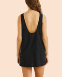 Rhythm Hanalei Mini Dress in Black back view showing the premium shoulder strap alignment and smooth continuous fabric drape, sold by Point Break Cambridge local family surf shop at 63 Duke street.