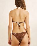 Rhythm Sandy Reversible Halter Top in Chocolate brown bikini swimsuit back view showing the premium open back alignment and adjustable structural tie closures, sold by Point Break Cambridge local family surf shop at 63 Duke street.