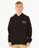 Front view of the black Rip Curl Pro 25 youth surf hood showing the face seal open frame.