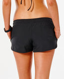 Back view of the ladies Rip Curl Classic Surf Eco 3 inch swim shorts displaying the curved hem and rear pocket.