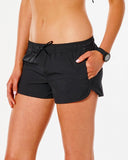 Front view of the Rip Curl Classic Surf Eco 3 inch women's boardshorts showing the comfortable elastic waistband.