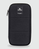 Front view of the closed Rip Curl F-Light travel wallet showing the durable lightweight ripstop fabric and logo.