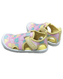 Back view of the yellow Roxy TW Grom toddlers water shoes in Pale Banana highlighting the structured heel cup and seamless Lycra lining.