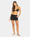 Roxy Womens Wave 2 Inch Board Short in Anthracite front view showcasing the lightweight four-way stretch fabric, comfortable elasticated waistband, adjustable drawcord, practical side entry pockets and timeless charcoal-black colourway, sold by Point Break Cambridge local family surf shop at 63 Duke Street.