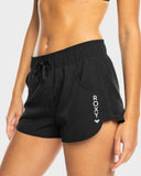 Roxy Womens Wave 2 Inch Board Short in Anthracite side profile view showcasing the flattering two-inch inseam, practical side pocket construction, lightweight four-way stretch fabric and comfortable beach-ready boardshort silhouette, sold by Point Break Cambridge local family surf shop at 63 Duke Street.
