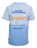 Light blue t-shirt with 'Sound Experience' text and logo on a white background. Back view of the Saint Goliath Set Boys Tee in Blue showcasing the clean shoulders and straight jersey drape.