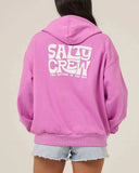 Back view of the violet Salty Crew Women's Freestyle Hoodie highlighting the clean drop-shoulder seams and smooth fleece drape.