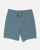 Salty Crew Boys Drifter Elastic Hybrid Short in Mid Ocean blue front view showing the comfortable youth elastic waistband relaxed leg openings functional drawcords and clean coastal activewear hybrid short silhouette, sold by Point Break Cambridge local family surf shop at 63 Duke street.