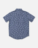 Salty Crew Crew Boys Button Up in Hitch Blue light blue back view showing the clean straight back panel alignment comfortable shoulder yoke seams and relaxed lower straight hemline drape, sold by Point Break Cambridge local family surf shop at 63 Duke street.
