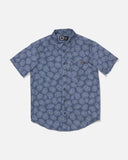 Salty Crew Crew Boys Button Up in Hitch Blue light blue front view showing the comfortable short sleeve youth woven shirt silhouette tailored collar placket closures and single left chest pocket, sold by Point Break Cambridge local family surf shop at 63 Duke street.