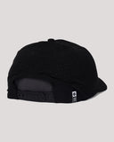 Salty Crew Lowdown Snapback Cap in Black back view highlighting the classic adjustable plastic snap closure open rear architecture and clean structural stitching panel lines, sold by Point Break Cambridge local family surf shop at 63 Duke street.
