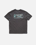 • Salty Crew Mens Coordinates Premium Short Sleeve Tee in Dark Grey back view showing the bold custom marine coordinates graphic motif screen print layout and relaxed straight lower hemline drape, sold by Point Break Cambridge local family surf shop at 63 Duke street.
