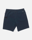 Salty Crew Mens Crew Boardshort Elastic Waist in Navy blue back view highlighting the clean straight-cut performance paneling flexible coverage lines and secure rear utility pocket architecture, sold by Point Break Cambridge local family surf shop at 63 Duke street.
