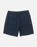 Salty Crew Mens Crew Boardshort Elastic Waist in Navy blue front view showing the comfortable elastic waistband relaxed leg openings functional drawcords and clean coastal activewear boardshort silhouette, sold by Point Break Cambridge local family surf shop at 63 Duke street.