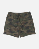 Salty Crew Mens Crew Volley 17 in Ranger green front view showing the comfortable elastic waistband relaxed leg openings functional drawcords and clean coastal activewear volley short silhouette, sold by Point Break Cambridge local family surf shop at 63 Duke street.