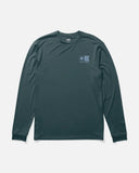 Salty Crew Mens Flagship Fill Long Sleeve Sunshirt in Navy blue front view showing the lightweight performance sunshirt silhouette casual attached hood lines with plastic snap closure and clean custom chest screen print layout, sold by Point Break Cambridge local family surf shop at 63 Duke street.