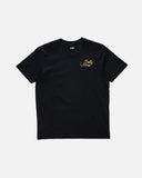 Salty Crew Mens Hooked Up Premium Short Sleeve Tee in Black front view showing the comfortable relaxed short sleeve crewneck tee silhouette and small custom chest screen print logo, sold by Point Break Cambridge local family surf shop at 63 Duke street.