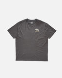 Salty Crew Mens Throttle Classic Short Sleeve Tee in Dark Grey front view showing the comfortable relaxed crewneck t-shirt silhouette and small custom throttle chest screen print logo, sold by Point Break Cambridge local family surf shop at 63 Duke street.