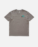 Salty Crew Mens Truck Bed Premium Short Sleeve Tee in Charcoal grey front view showing the comfortable relaxed short sleeve crewneck tee silhouette and small custom chest screen print logo, sold by Point Break Cambridge local family surf shop at 63 Duke street.