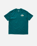 Salty Crew Mens Yellowtailed Classic Short Sleeve Tee in Atlantic Blue marine tone front view showing the comfortable relaxed short sleeve crewneck tee silhouette and small custom chest screen print logo, sold by Point Break Cambridge local family surf shop at 63 Duke street.