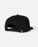 Salty Crew Red Fish Snapback Cap in Black back view highlighting the classic adjustable plastic snap closure open rear architecture and clean structural stitching panel lines, sold by Point Break Cambridge local family surf shop at 63 Duke street.