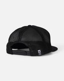 Salty Crew Split Fill Trucker Cap in Black back view highlighting the breathable premium mesh rear paneling classic adjustable plastic snap closure open architecture and clean structural stitching lines, sold by Point Break Cambridge local family surf shop at 63 Duke street.