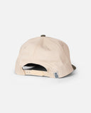 Salty Crew Tailfin Snapback Cap in Off White/Green back view highlighting the classic adjustable plastic snap closure open rear architecture and clean structural stitching panel lines, sold by Point Break Cambridge local family surf shop at 63 Duke street.