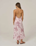 Salty Crew Womens Graphic Bloom Dress in Faded Mauve pastel purple back view highlighting the clean relaxed drape comfortable shoulder alignment and straight casual lower hemline architecture, sold by Point Break Cambridge local family surf shop at 63 Duke street.