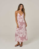 Salty Crew Womens Graphic Bloom Dress in Faded Mauve pastel purple front view showing the comfortable relaxed casual dress silhouette clean neckline lines and vibrant floral graphic screen print, sold by Point Break Cambridge local family surf shop at 63 Duke street.