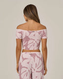 Salty Crew Womens Graphic Bloom Top in Faded Mauve pastel purple back view highlighting the clean relaxed drape comfortable shoulder alignment and straight casual lower hemline architecture, sold by Point Break Cambridge local family surf shop at 63 Duke street.