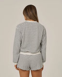 Salty Crew Womens Leeward Crew in Light Heather grey back view showing the relaxed straight silhouette drape premium fleece panel alignment and clean double-needle perimeter lower hemline stitching layout, sold by Point Break Cambridge local family surf shop at 63 Duke street.